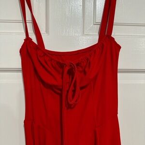 Red milkmaid dress, fits size small to medium since it’s stretchy material!